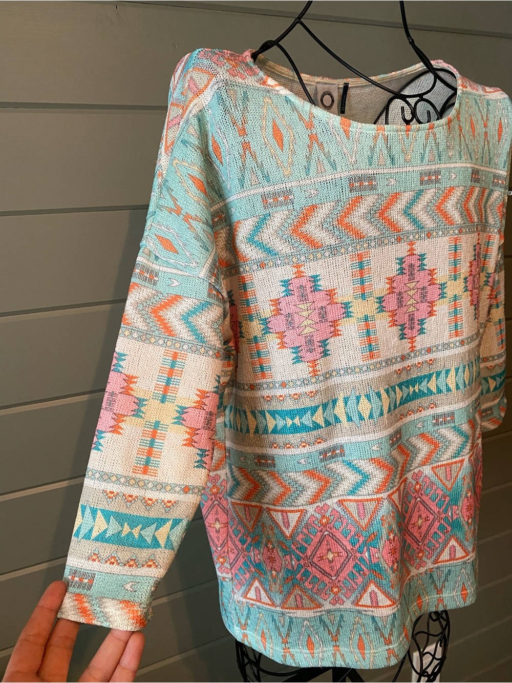 Akemi + Kin Pastel Aztec Knit Pullover Sweatshirt - Mint & Pink